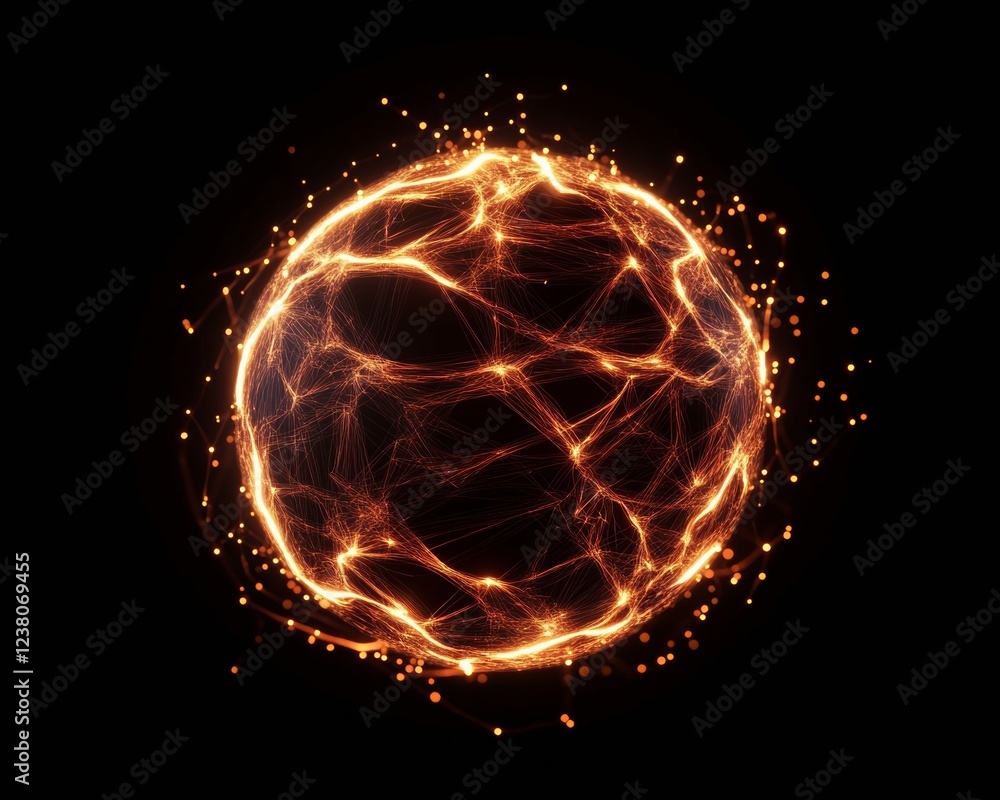 Fototapeta premium Futuristic Data Aesthetic Radiant Orb with Light Fragments on Dark Canvas - Visualizing Big Data for Tech Innovation and Cloud Computing in Modern Business