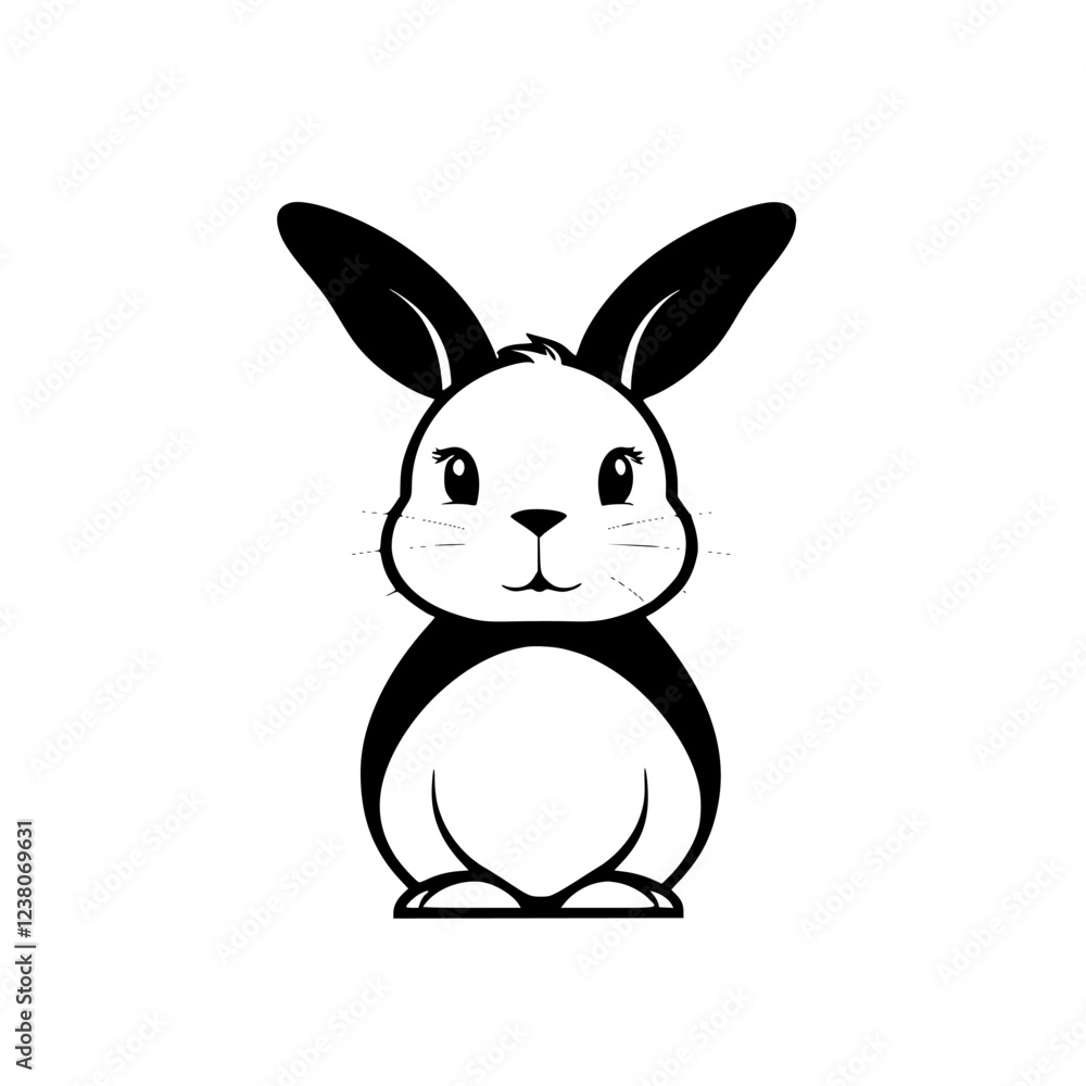 Fototapeta premium Adorable Cartoon Rabbit: Black and White Bunny Illustration