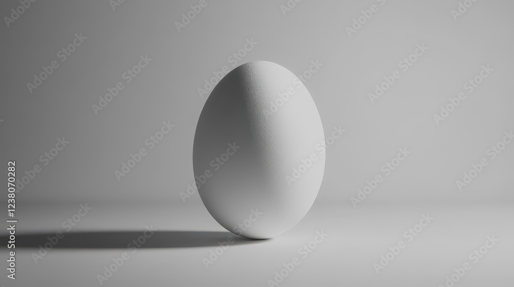 A white egg placed upright in the center of a plain white background A white egg placed upright in the center of a plain white background