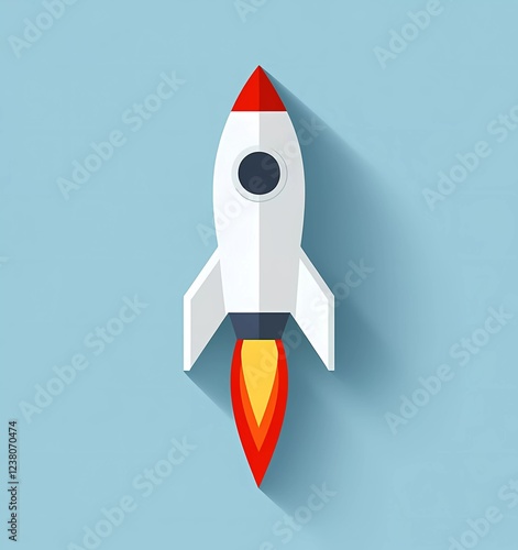 Obraz na płótnie A rocket ship icon in a flat design style with a blue background and a red flame. The top of the spaceship is white in color, with minimalistic, simple shapes. w salonie
