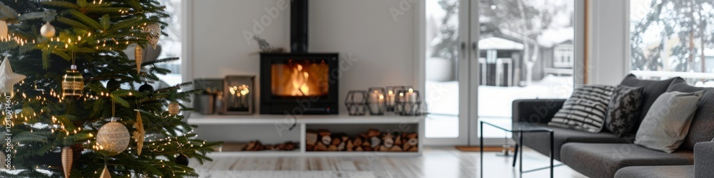 christmas tree with blurred lights in interior. christmas tree with blurred lights in interior.