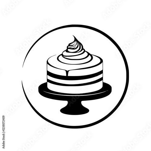 Cake on a Pedestal: A Delicious Dessert Icon. Perfect for bakeries, cafes, and dessert lovers. This simple yet elegant design is ideal for menus, websites, and branding.