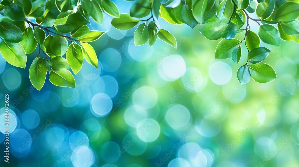 A vibrant, close-up view of green leaves against a soft, blurred blue and green background, evoking a fresh, natural atmosphere. A vibrant, close-up view of green leaves against a soft, blurred blue and green background, evoking a fresh, natural atmosphere.