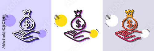 Income money line icon. Halftone dotted pattern. Gradient icon with grain shadow. Savings sign. Save finance symbol. Line income money icon. Various designs. Vector