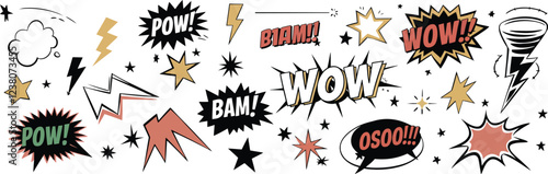 Comic boom cartoon effect line element set, Vector illustration
