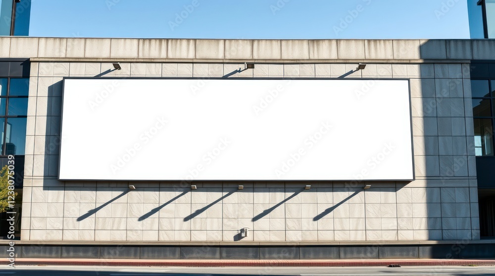 Blank Billboard on Modern Building Facade: Minimalist Urban Scene Blank Billboard on Modern Building Facade: Minimalist Urban Scene