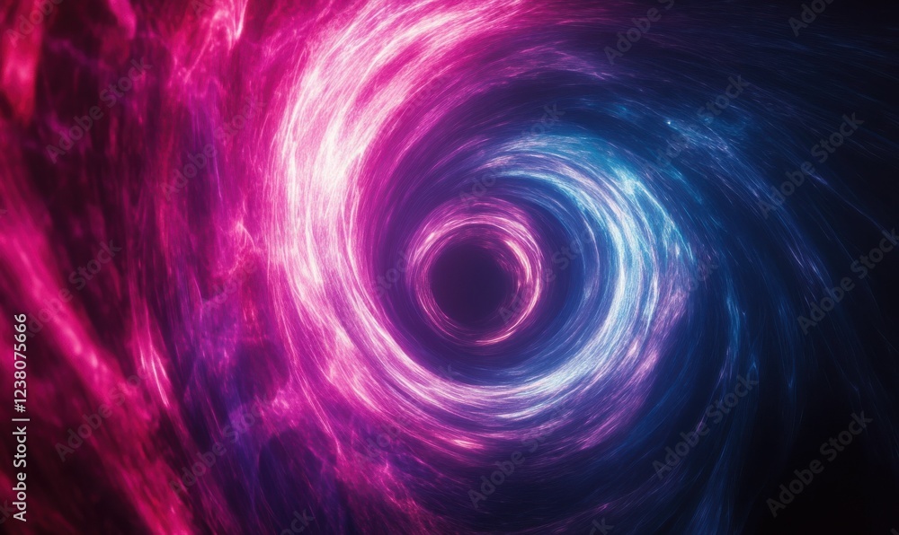 Dynamic light trails of vivid magenta and cyan creating a circular vortex, set against a minimalist, deep black space. Dynamic light trails of vivid magenta and cyan creating a circular vortex, set against a minimalist, deep black space.