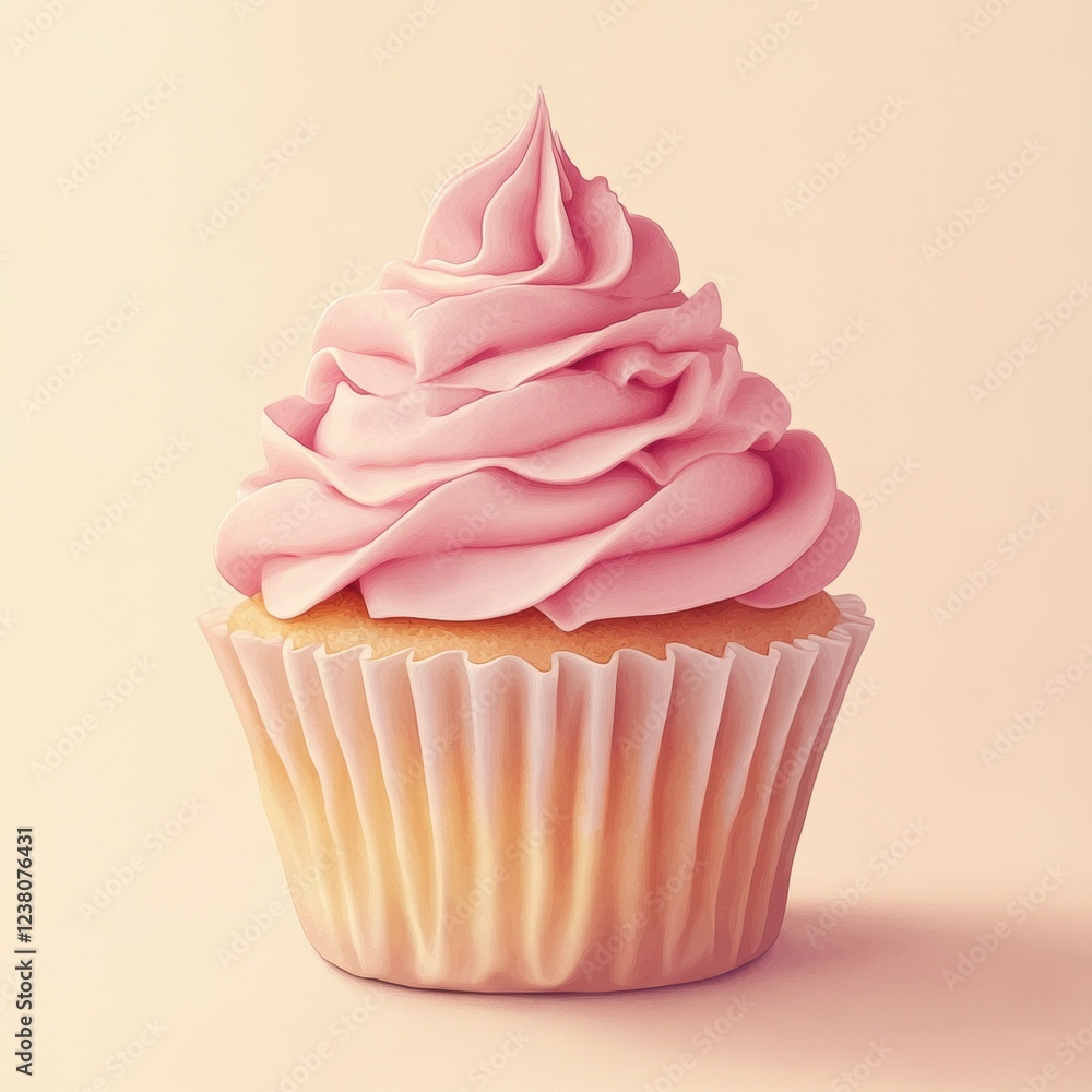 Delicious pink frosted cupcake on display. Delicious pink frosted cupcake on display.