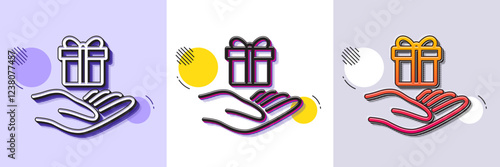 Loyalty program line icon. Halftone dotted pattern. Gradient icon with grain shadow. Gift box sign. Present symbol. Line loyalty program icon. Various designs. Vector