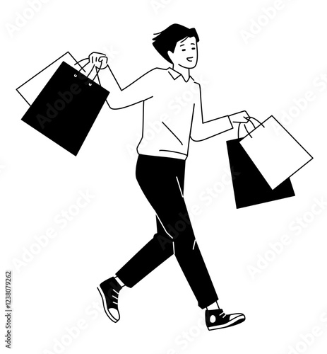 Joyful man running with shopping bags