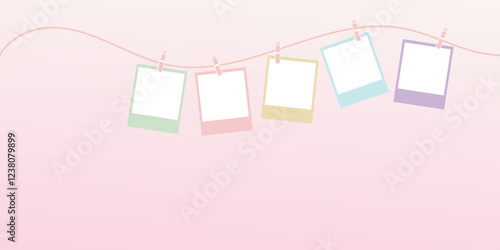 Cute picture frame son a wire vector illustration concept, pastel wallpaper template