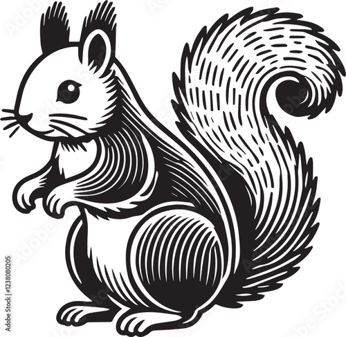 Squirrel vector in black and white