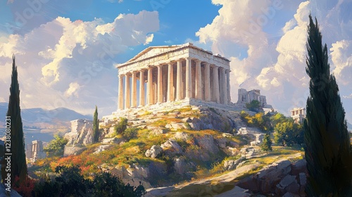 Majestic Grecian Temple Under a Sunny Sky