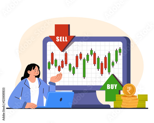 investors buy stocks green red candlestick chart for stock market with buy and sell button