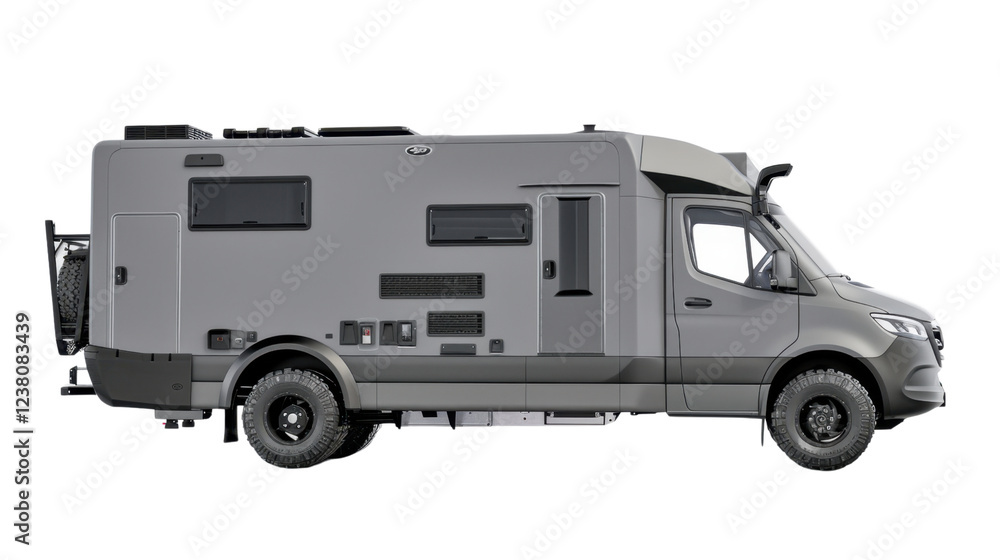 Obraz premium Gray camper van isolated on transparent background showing its side