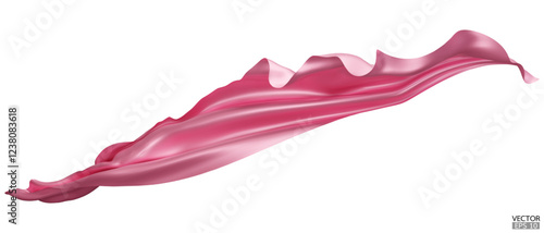 Flying pink silk textile fabric flag background. Smooth elegant pink Satin Isolated on white Background for grand opening ceremony. Pink curtain. 3d vector illustration