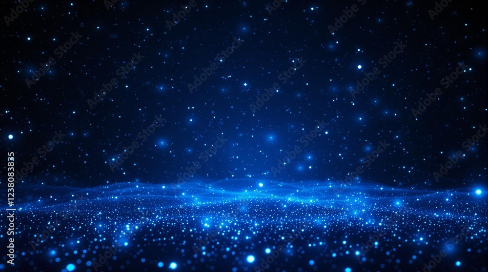 Obraz premium glowing blue particles and sparkling lights background.