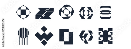 Abstract geometric graphic elements . set of Y2K retro elements and abstract brutalism shapes, trendy retro design symbols in Y2K aesthetics, vintage stickers