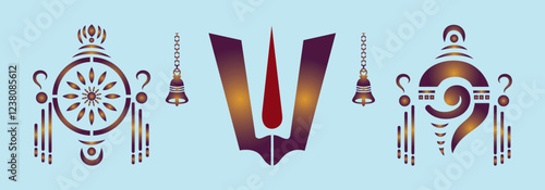 Balaji ji symbols shanku chakram namam, illustration desi retro indian art. god balaji logo