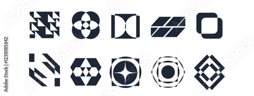 Abstract geometric graphic elements . set of Y2K retro elements and abstract brutalism shapes, trendy retro design symbols in Y2K aesthetics, vintage stickers