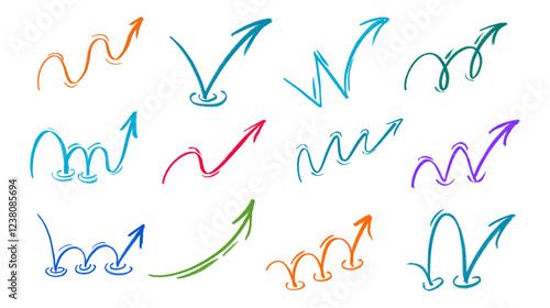Bounce Upwards Arrows Crayon Chalk Drawing Vector Set