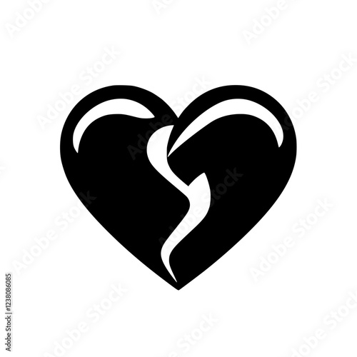 Broken Heart: Abstract Vector Illustration of Love, Loss, and Sadness. Minimalist Black and White Graphic Design. Perfect for emotional expression and heartbreak themes.