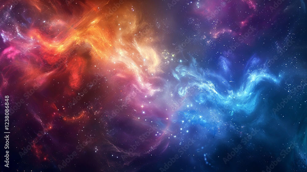 Spectacular cosmic nebula swirling with vibrant interstellar dust and glittering stars in the vast universe Spectacular cosmic nebula swirling with vibrant interstellar dust and glittering stars in the vast universe