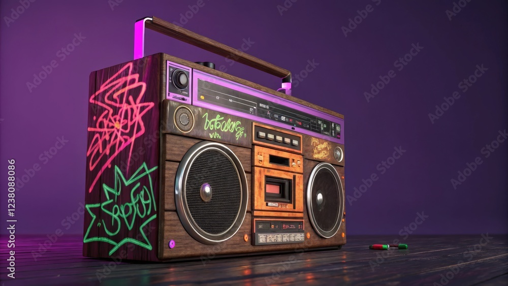 Fototapeta premium Retro boombox with vibrant graffiti art