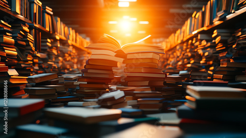 A bridge made of books, representing knowledge as a connection, Realistic Photo Professional photography, Warm, soft directional lighting with diffused shadows,