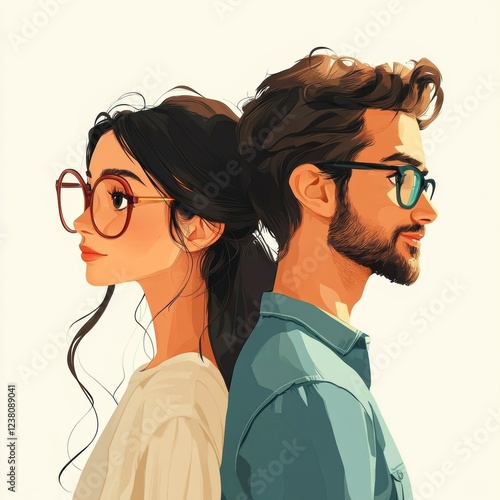 Stylish couple with glasses in profile view. photo