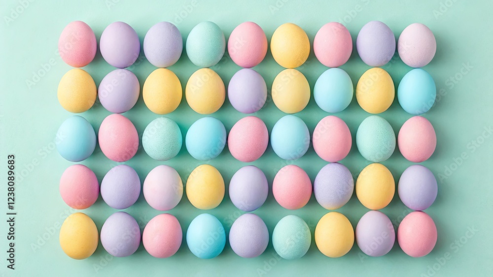 Obraz premium Colorful pastel Easter eggs arranged in a grid pattern