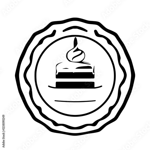 Cake Shop Logo: Delicious Pastry Design. Sweet Treat Bakery Branding. Yummy Dessert Icon. Vintage Retro Symbol. Simple Black and White Graphic Illustration.