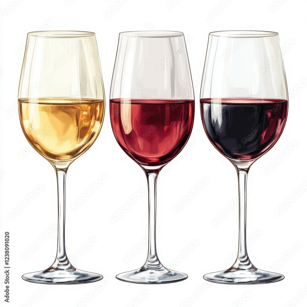 Variety of wine glasses with different colors. Variety of wine glasses with different colors.