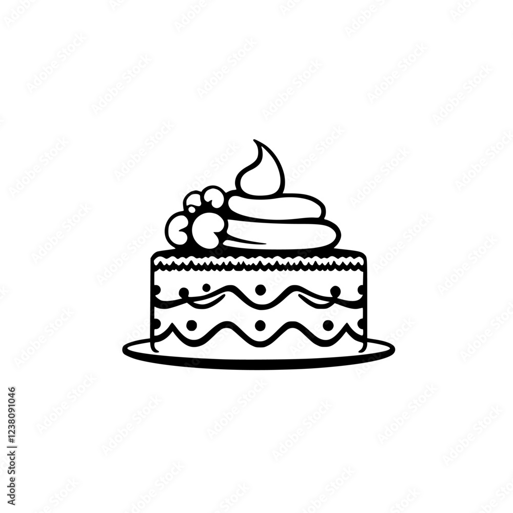 A delectable cake, adorned with whipped cream and berries, sits on a plate, ready to be enjoyed. Perfect for celebrations and satisfying your sweet tooth. A delectable cake, adorned with whipped cream and berries, sits on a plate, ready to be enjoyed. Perfect for celebrations and satisfying your sweet tooth.