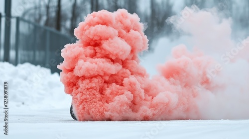 Wallpaper Mural A car releasing pink smoke in a snowy environment, creating a dramatic visual effect. Torontodigital.ca
