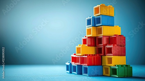 Colorful Plastic Blocks Stack: A Creative Construction Toy for Kids and Fun Playtime