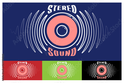 Music stereo sound wave speakers with bass and high frequencies. Emblem of recording studio, professional audio equipment store. Vector print for t shirt
