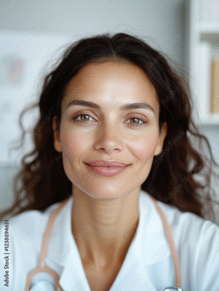 Radiant Confidence Professional Portrait of Female Doctor with Natural Skincare Look in Clinical Setting Enhancing Medical Branding and Health Marketing Visuals