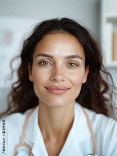 Free Download Radiant Confidence Professional Portrait of Female Doctor with Natural Skincare Look in Clinical Setting Enhancing Medical Branding and Health Marketing Visuals - GFXLoad