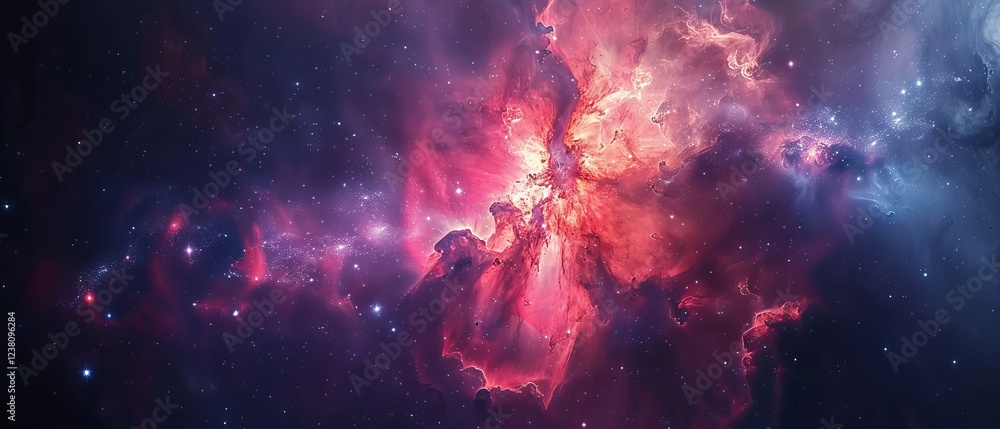 Obraz premium Majestic cosmic swirl of vivid nebula clouds, vibrant stardust, and starry night sky in a vast celestial realm