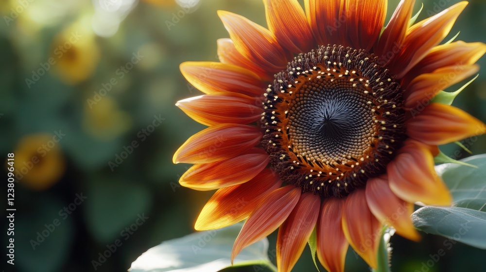 Naklejka premium Close-up of a vibrant sunflower with detailed petals and seeds