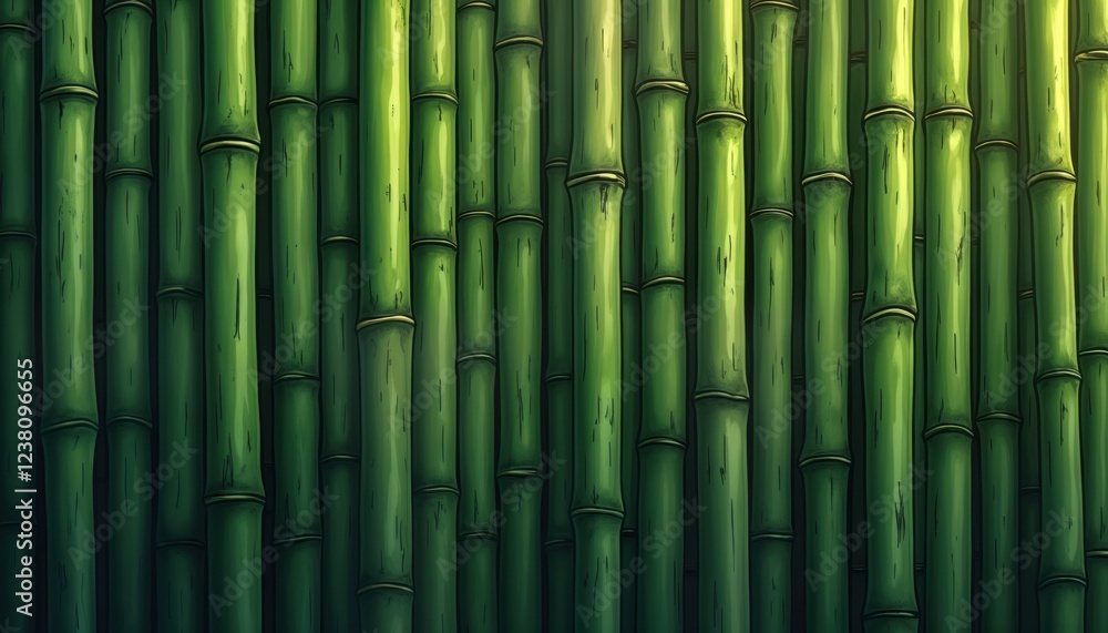 Close up of bamboo fence. Vertical green bamboo stalks create natural pattern. Texture of bamboo visible. Eco design suitable for backgrounds, banners wallpapers. Natural bamboo fence, ideal for Close up of bamboo fence. Vertical green bamboo stalks create natural pattern. Texture of bamboo visible. Eco design suitable for backgrounds, banners wallpapers. Natural bamboo fence, ideal for