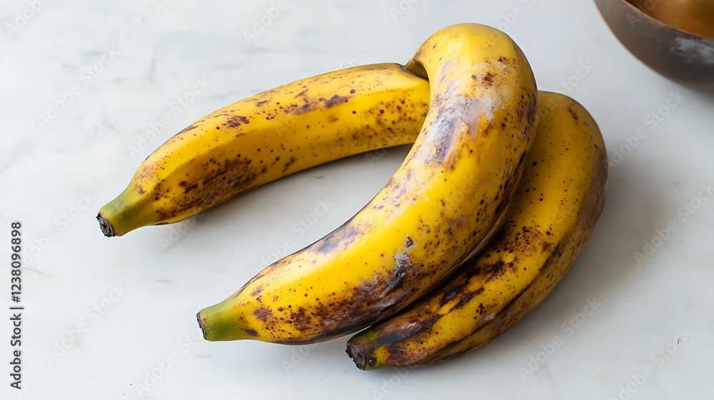 Three Overripe Bananas on Marble Surface Three Overripe Bananas on Marble Surface