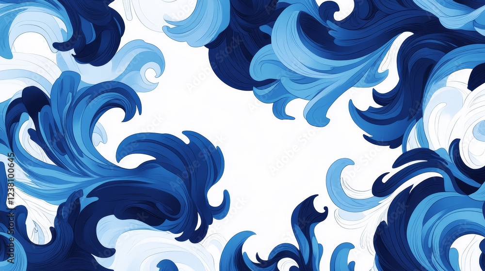 Seamless background pattern of curling blue waves isolated on white depicting a tropical summer vacation, cartoon vector illustration Seamless background pattern of curling blue waves isolated on white depicting a tropical summer vacation, cartoon vector illustration