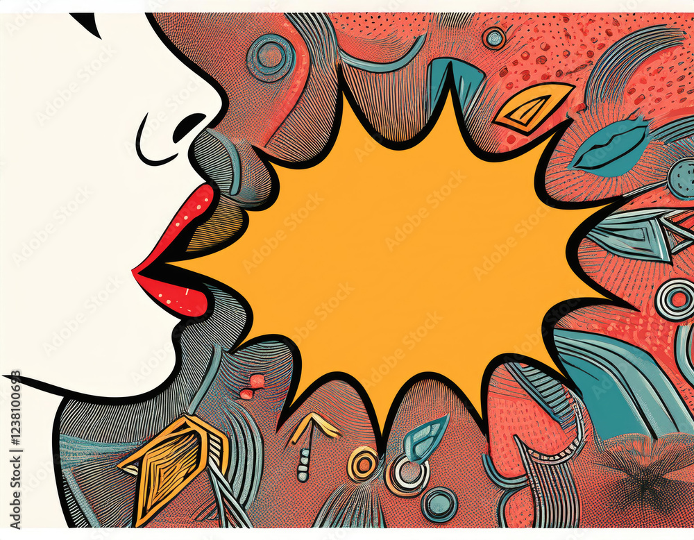 Obraz premium Vector collage contemporary grunge banner. Woman's mouth announcing crazy promotions