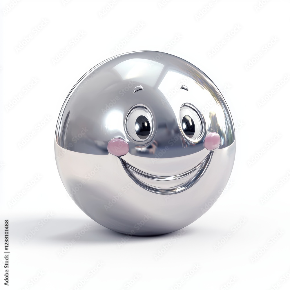 Fototapeta premium Smiling Mercury character with a metallic shine and bright happy eyes, isolated on a clean white background