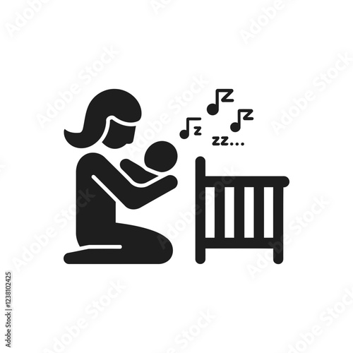 Parent holding baby with sound icon