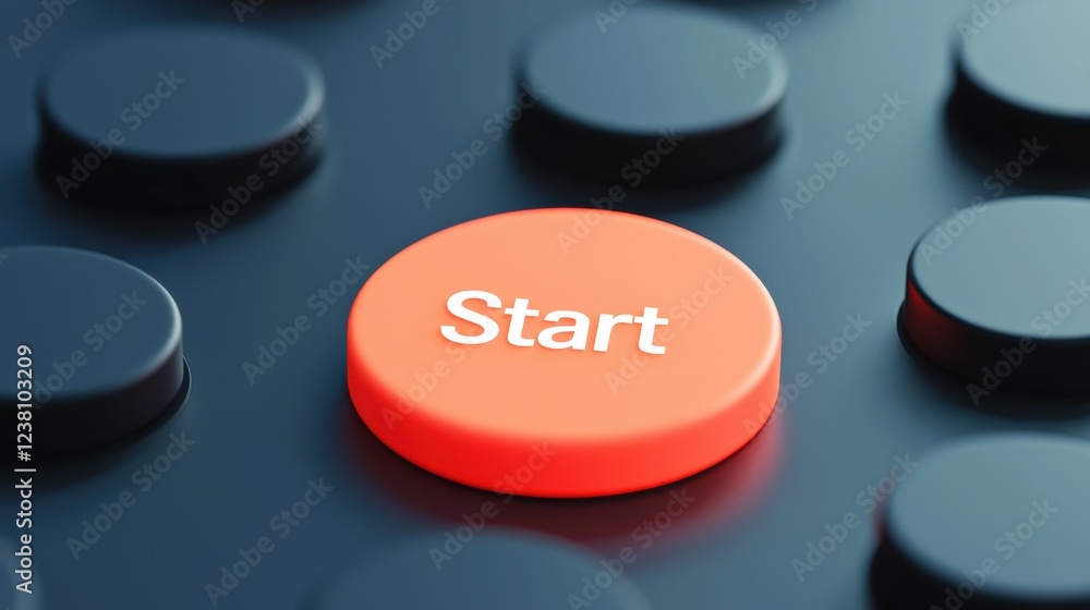 Start button action in retro style digital environment close-up Start button action in retro style digital environment close-up