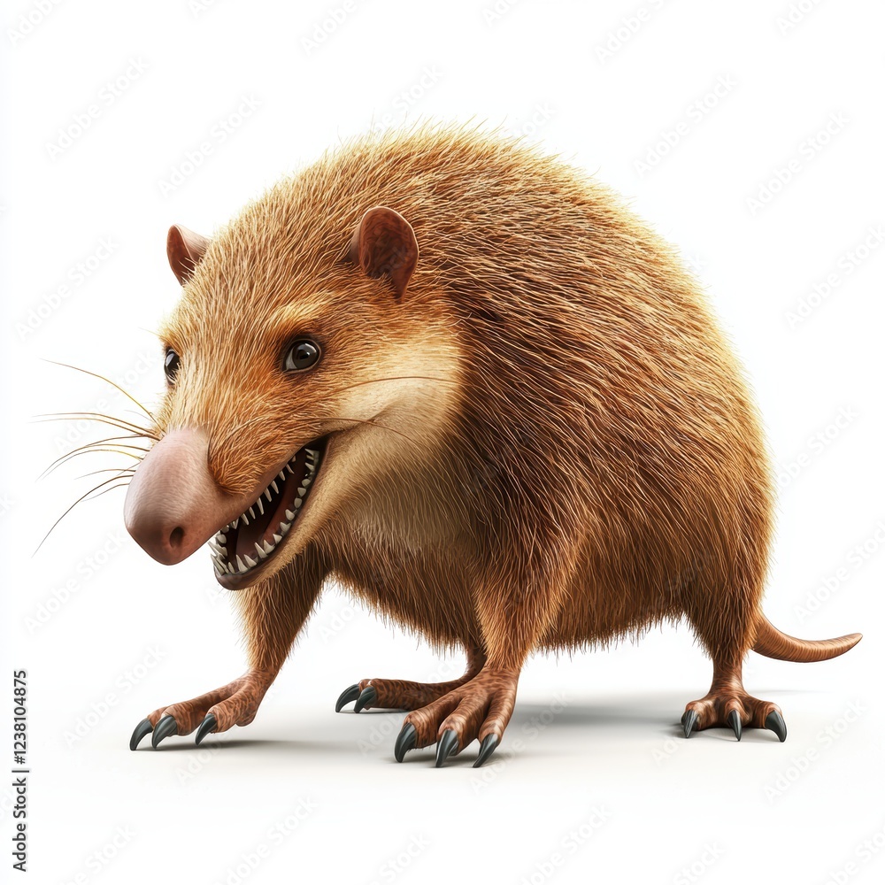 Fototapeta premium Solenodon, an ancient insect-eating mammal with a long snout, centered on a clean white background