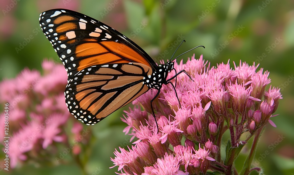 A vibrant butterfly perched on a pink flower, Generative AI A vibrant butterfly perched on a pink flower, Generative AI
